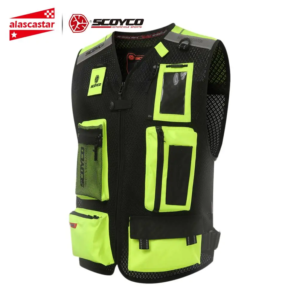 Зеленый SCOYCO мотоциклетная куртка защитная Экипировка Chaqueta Moto куртка Светоотражающая летняя мотокроссная бездорожье гоночный жилет с защитой - Цвет: Зеленый
