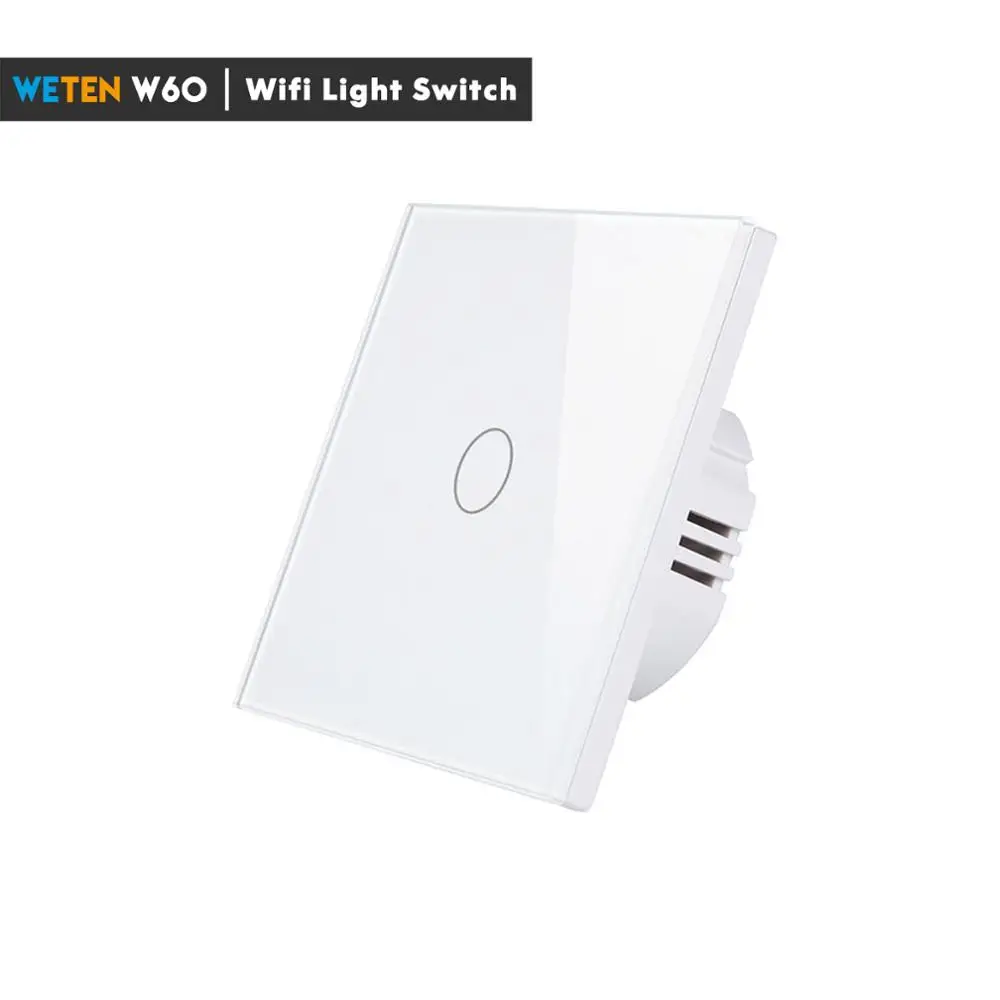 W60-White 1Gang Умный Wifi переключатель, сенсорный светильник, переключатель, приложение 433, РЧ Голосовое управление, поддержка Alexa Google Home 1 2 3 банды, ЕС, Великобритания, 220 В, черное стекло, переключатель - Цвет: W60-White 1Gang