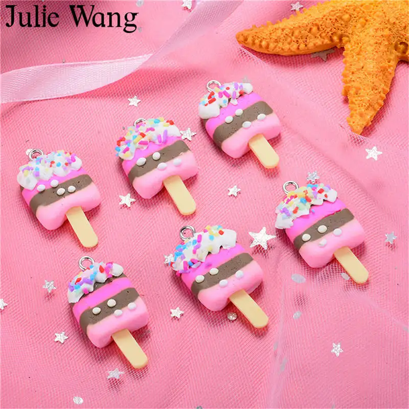 Julie Wang, 10 шт., полимерная глина, мороженое, еда, ручная работа, Красочные Подвески, украшения для телефона, аксессуары для изготовления ювелирных изделий - Окраска металла: Color 4