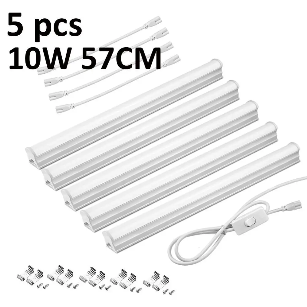 5 PCS 10W Полный набор T5 трубка 29/57 см+ ЕС Мощность штепсельным переключателем+ проволоки для подключения к сети шкафа аксессуаров Кухня светодиодный бра 220V - Цвет: 5 PCS 10W