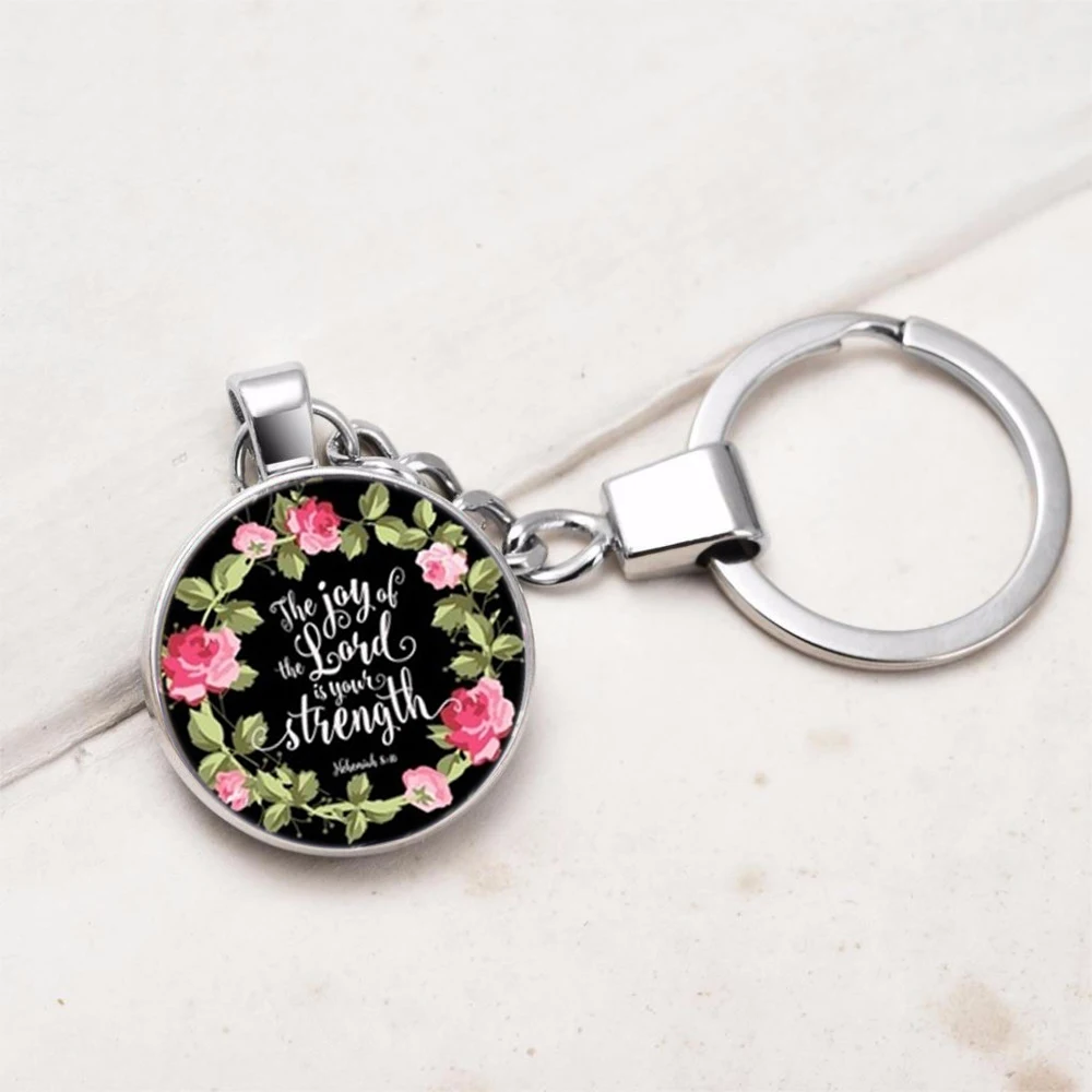 Bible Psalm Keychains Silver Key Holder Glass Pendant Colors Flower Christian Women Men Jewelry Konminry I Am With | Украшения и