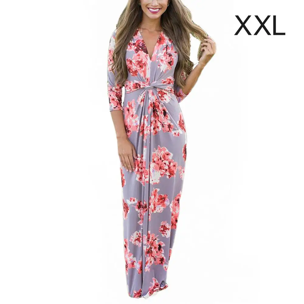 Рукав 3/4 цветочный принт V NeckMaxi Dres летние женские цветочные пояса Повседневный