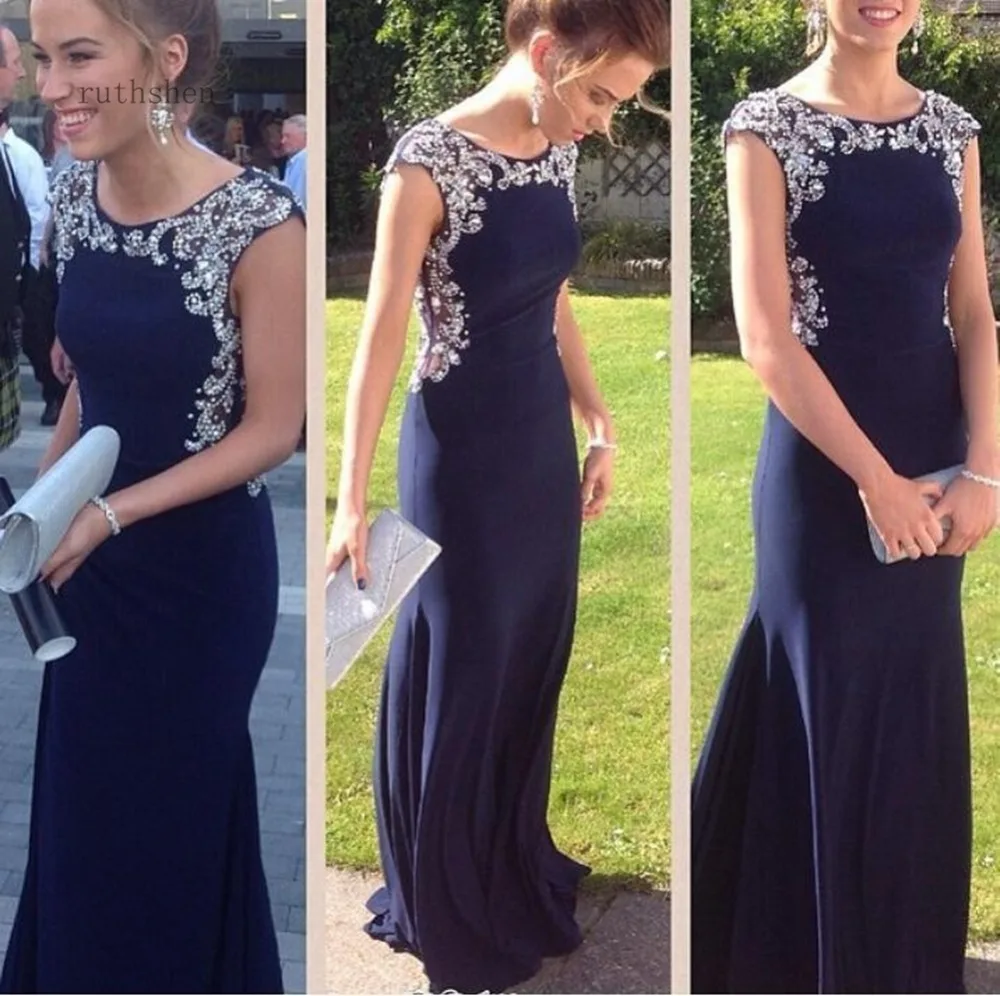 

prom dresses 2023 navy vestido de gala sexy o-neck prom dress heavy beading mermaid party dress custom made
