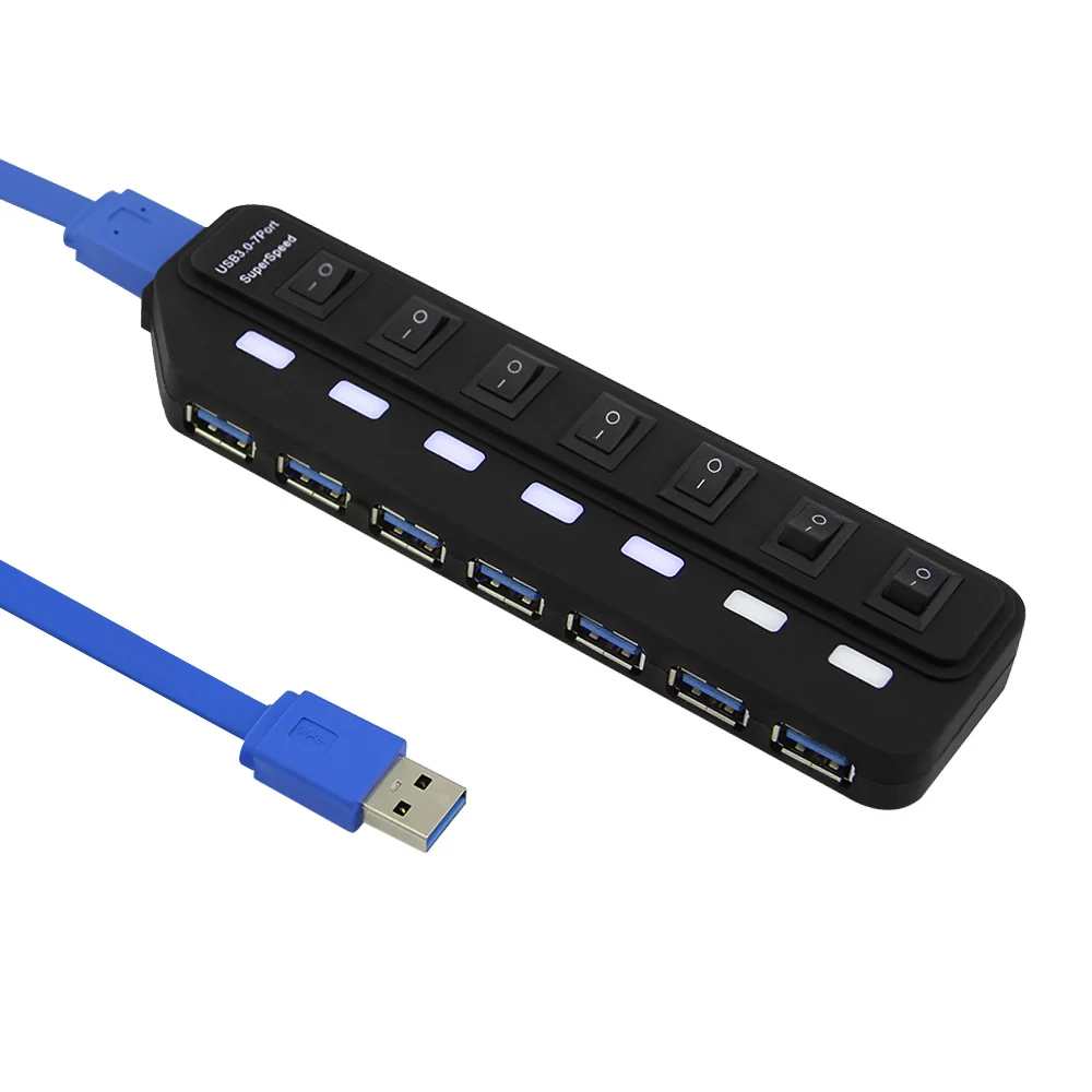 7 Порты USB 3,0 концентратор разветвитель с Мощность адаптер USB hab высокое Скорость 5 Гбит/с USB разветвителем 3 концентратор для ПК