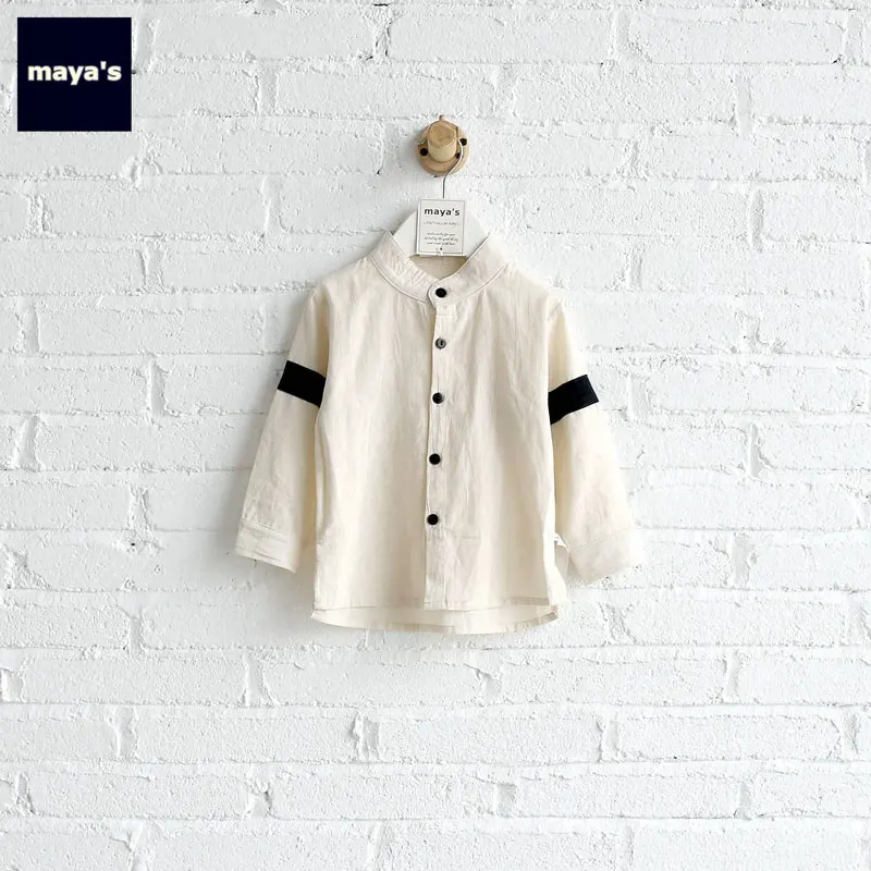 Mayas/рубашки для мальчиков из чистого хлопка в полоску с пуговицами мягкие дышащие