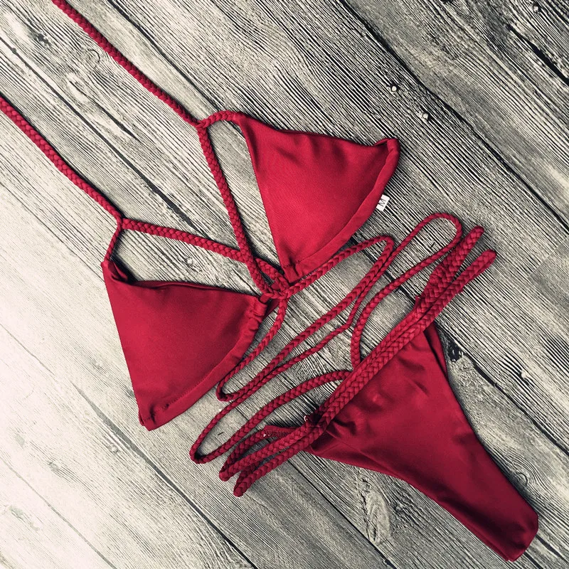 

2017 Summer styles push up weave bandage sexy bikinis set cross Hollow women Triangle swimwear swimsuit bathing suit mujer beach