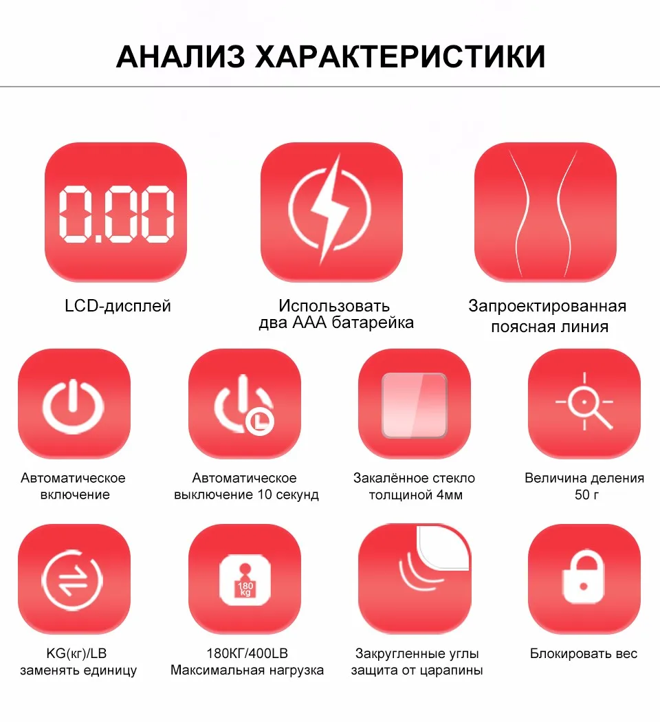 GASON A2 Весы напольные жк-дисплей Закаленное стекло 180кг/50г