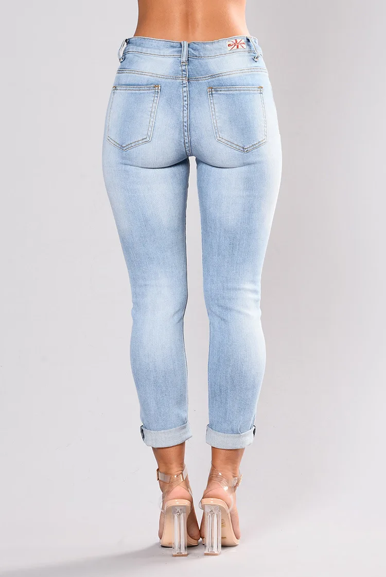 Женские джинсовые брюки с дырками рваные джинсы-карандаш до колена цветочной