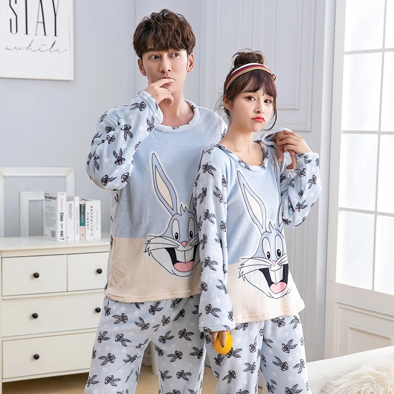 Пара зимних плотных теплых фланелевых пижам для женщин с длинным рукавом