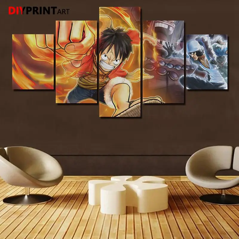 One Piece пиратские воины Aokiji Luffy 5 панель модульная Настенная картина холст