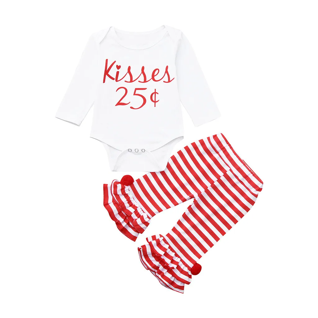 White 1 Одежда для новорожденных для мальчиков и девочек с надписью, детский комбинезон, топы в полоску, брюки-клеш, комплект со штанами комплект из 2 предметов, одежда для малышей для девочек Зимняя одежда валентинки наряды - Цвет: White 1