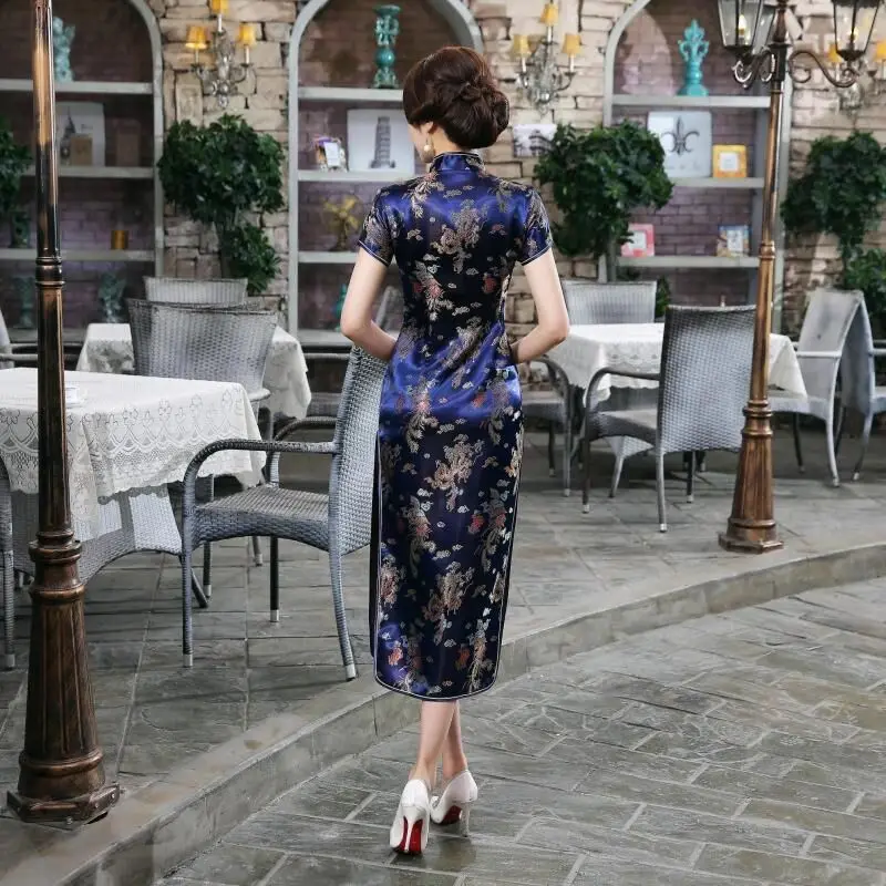 Светло-голубой Традиционный китайский стиль Cheongsam женское длинное платье Ципао