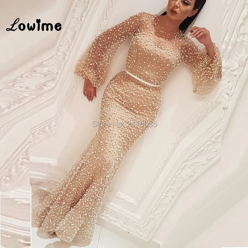 Robe De Soiree, арабское вечернее платье цвета шампанского, платье-кафтан на Среднем Востоке, жемчужное вечернее платье-Русалка Abendkleider, вечернее платье Abiye