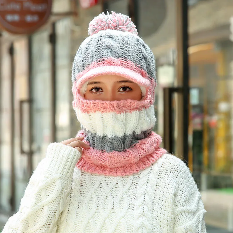Женская зимняя Шея Теплее шляпа Tuque шапка с козырьком Ухо теплее лицо крышка