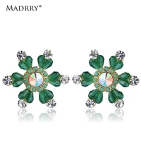 madrry alloy metal flowers stud earrings brincos for women girls green gray crystals ear piercing bijuterias pendientes bijoux