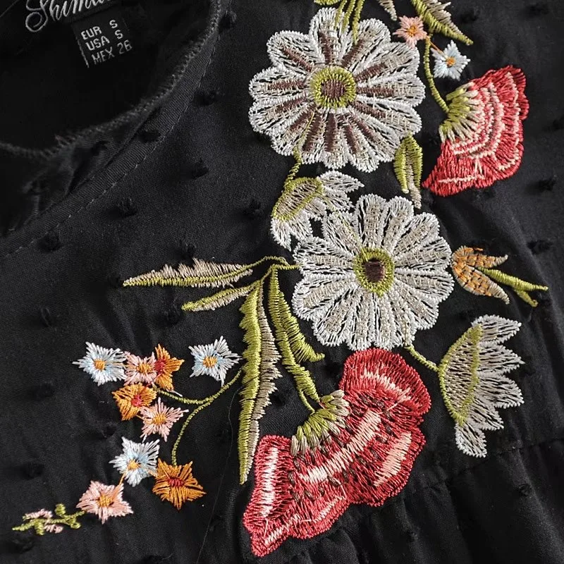 VOGUEIN Новое Женское платье с цветочной вышивкой гофрированный воротник длинным