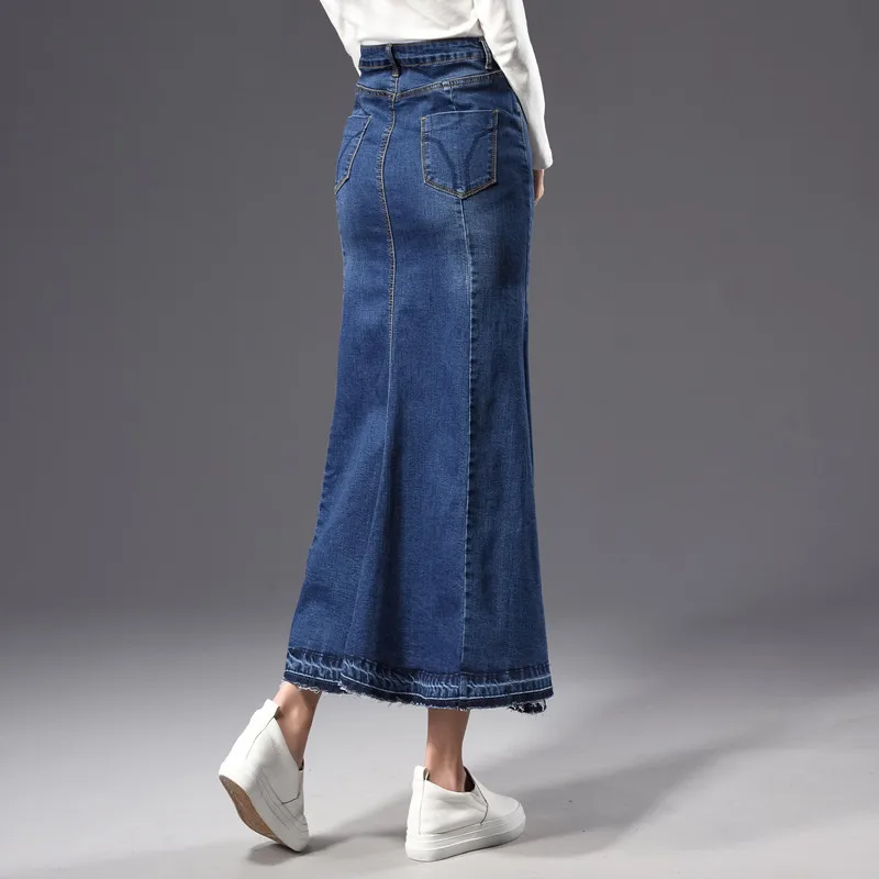 Schinteon Flare Women Denim Trumpet Mermaid Skirt Spring Autumn Jeans Bodycon Ankle Long Skirts Button | Женская одежда
