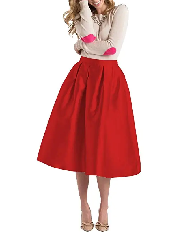 CCoutueChen Women Vintage A-line Pleated Skirt High Waist Above Knee Length Skater Retro Full Flare With Pockets | Женская одежда