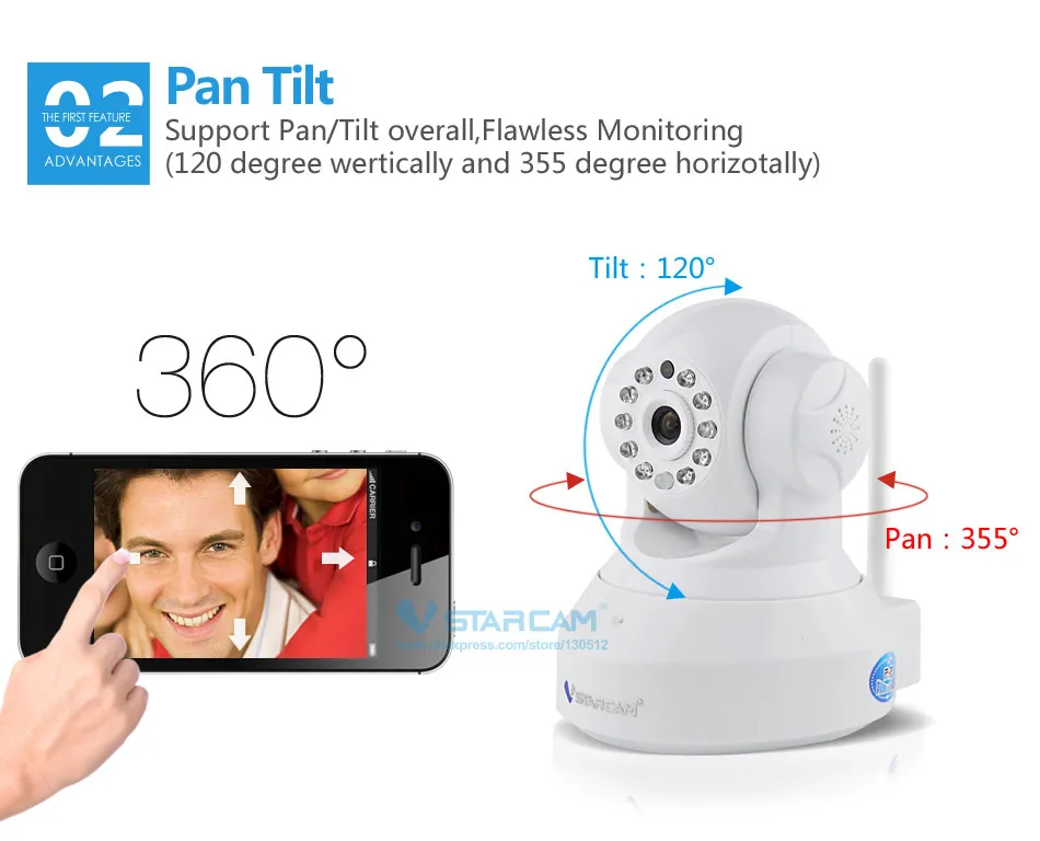 VStarcam C7837WIP 720P HD Беспроводная камера Pan Tilt IP Сетевая камера с WIFI с двусторонним аудио и ночного видения Радионяня