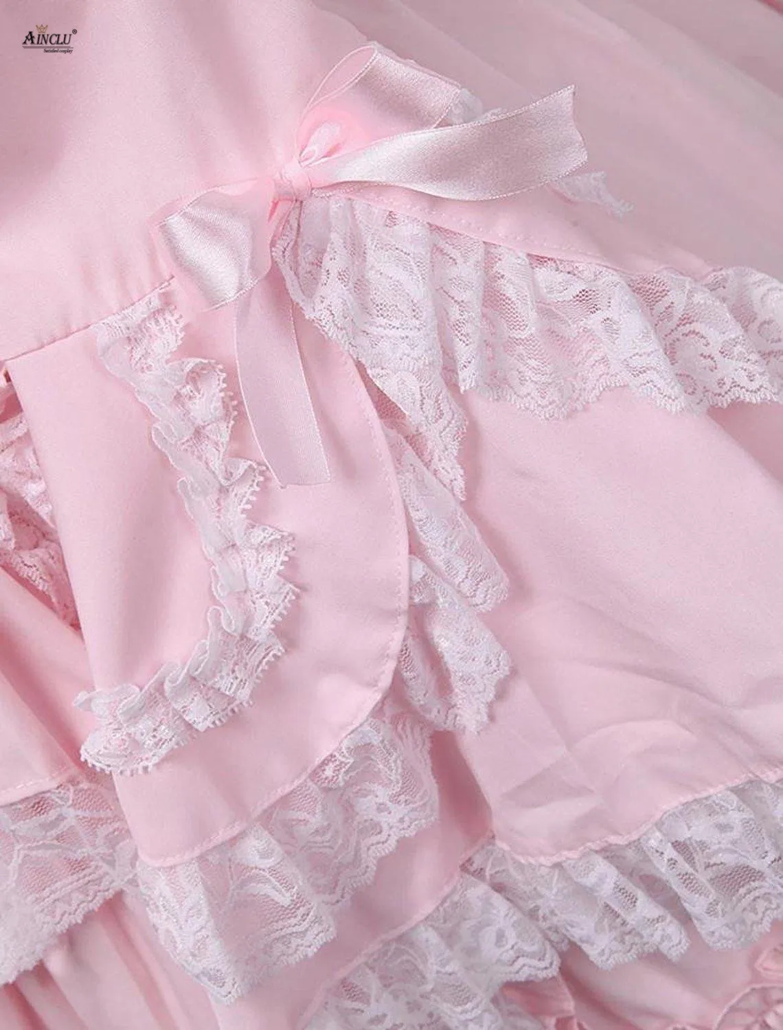 Весеннее/летнее/осеннее платье средней длины Ainclu, женское XS-XXL, розовое платье с длинными рукавами и рюшами, милое хлопковое ТРАПЕЦИЕВИДНОЕ платье лолиты
