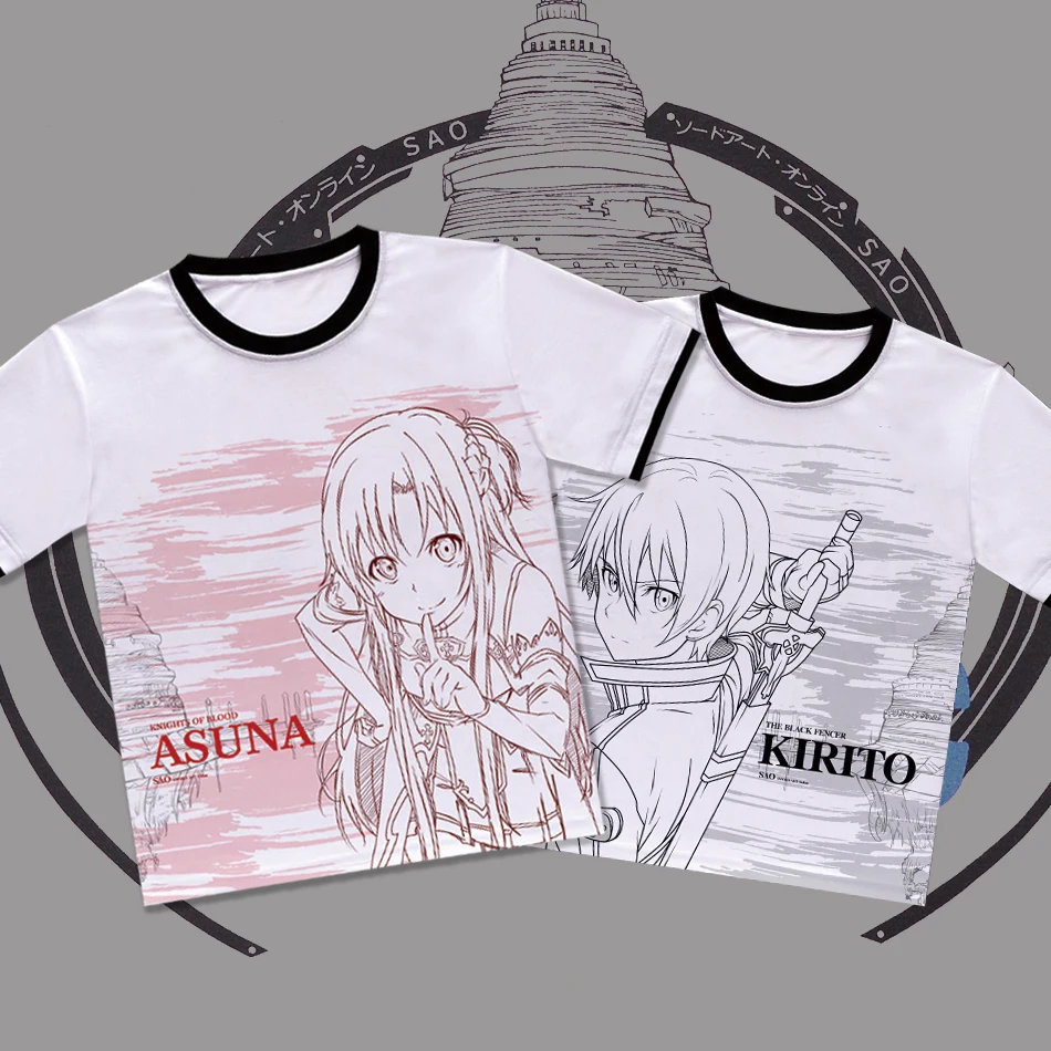 Футболка с аниме Искусство меча онлайн белая футболка из полиэстера Kirito Asuna Yuuki