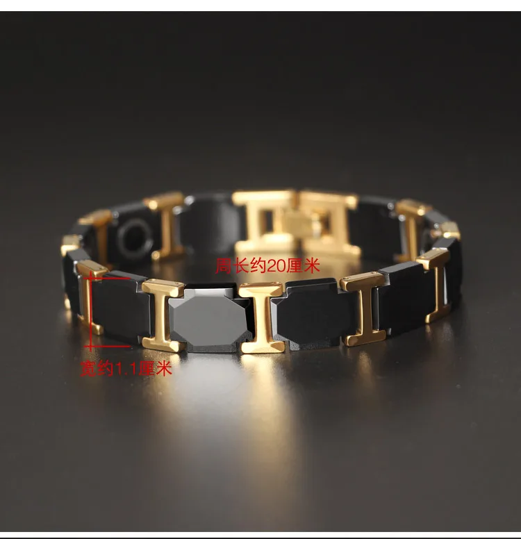 

High-grade Fashion Korean Men's Titanium Steel Six-side Ceramic Bracelet Korea Germanium Stone Health Jewelry