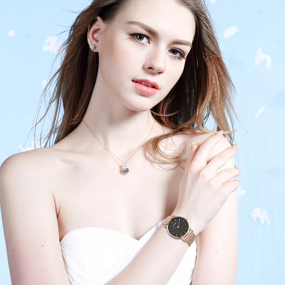 Часы женские из розового золота роскошные Брендовые кварцевые наручные часы Cagarny