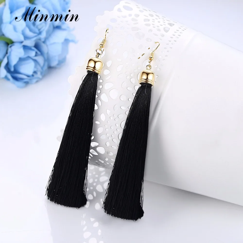 Minmin 5 Цвета богемные длинные кисточки свисающие серьги для женщин висячие Ретро