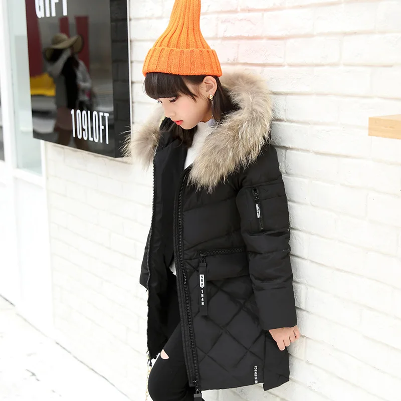 Новинка зимы 2017 длинные толстые пуховые парки для девочек куртка пальто модный