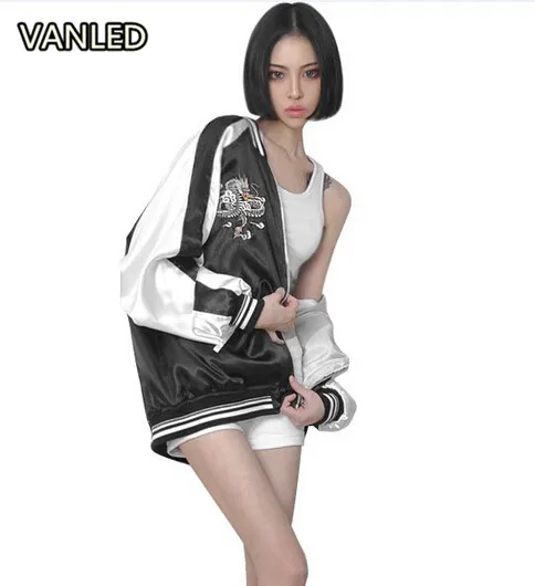 Женская бейсбольная куртка на молнии с вышивкой животных yokosuka|fashion women jacket|women's