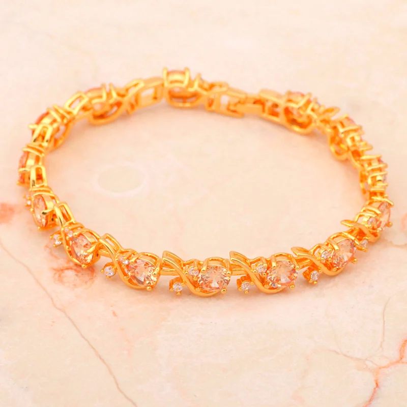 Rolinason шампанского AAA Циркон Кристалл Золотой Тон браслеты для женщин здоровья