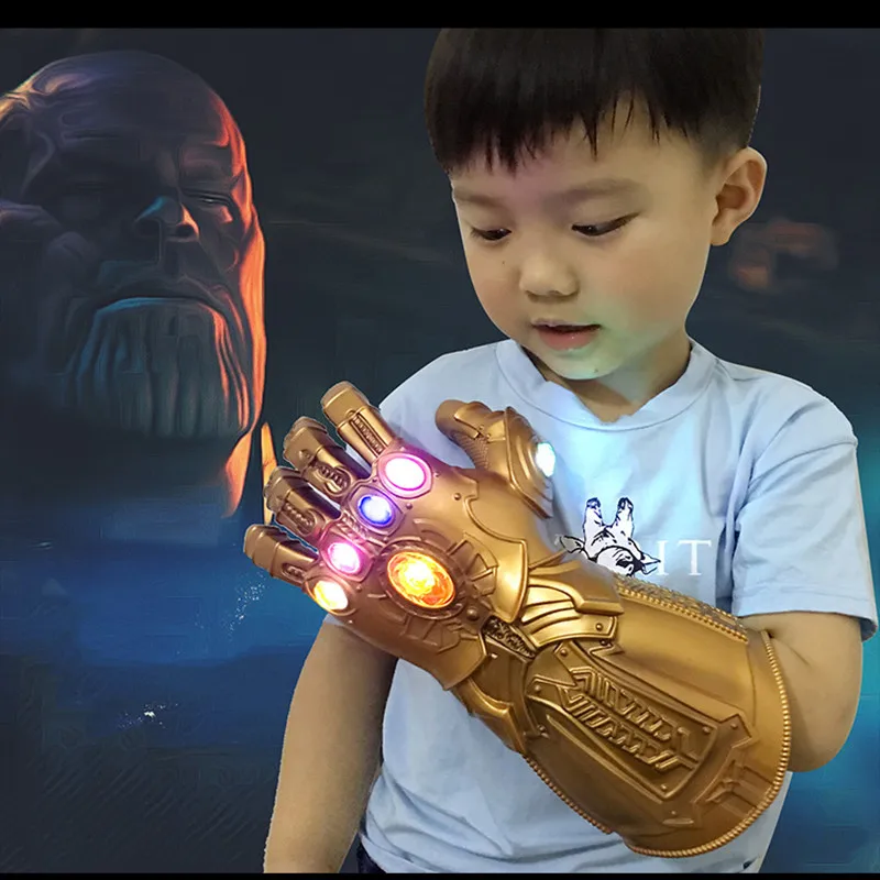 Мстители Бесконечность гаунтлет танос война Cosply перчатки со светодиодами ПВХ