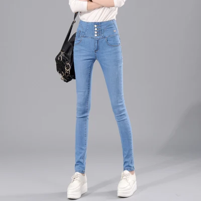 Ankle length light Джинсовые Капри с высокой талией, большие размеры, женские эластичные облегающие брюки-Капри до колена - Цвет: Ankle length light