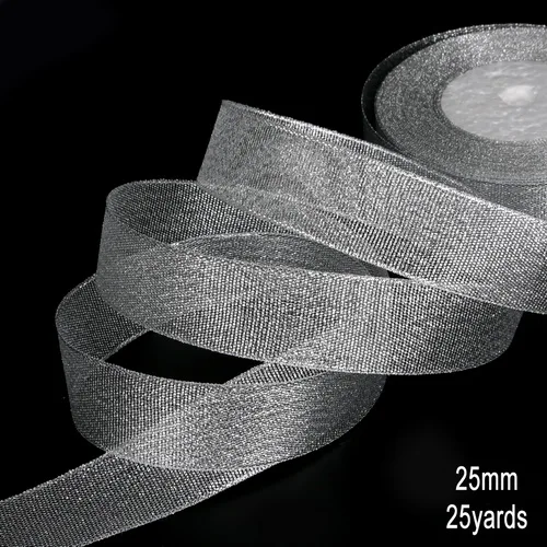 25mm 25 ярдов/партия, смешанные размеры(7-38 мм), блестящие серебряные ленты, металлический блеск, Свадебные Рождественские украшения, подарочная упаковка для свадебной карты - Цвет: 25mm
