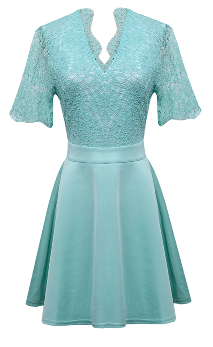 Женское кружевное мини платье с коротким рукавом и открытой спиной на молнии
