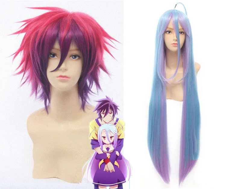 Японское аниме No GAME NO LIFE mens Imanity Sora косплей парик для женщин Shiro Косплей Синий Розовый Омбре длинные волосы парик