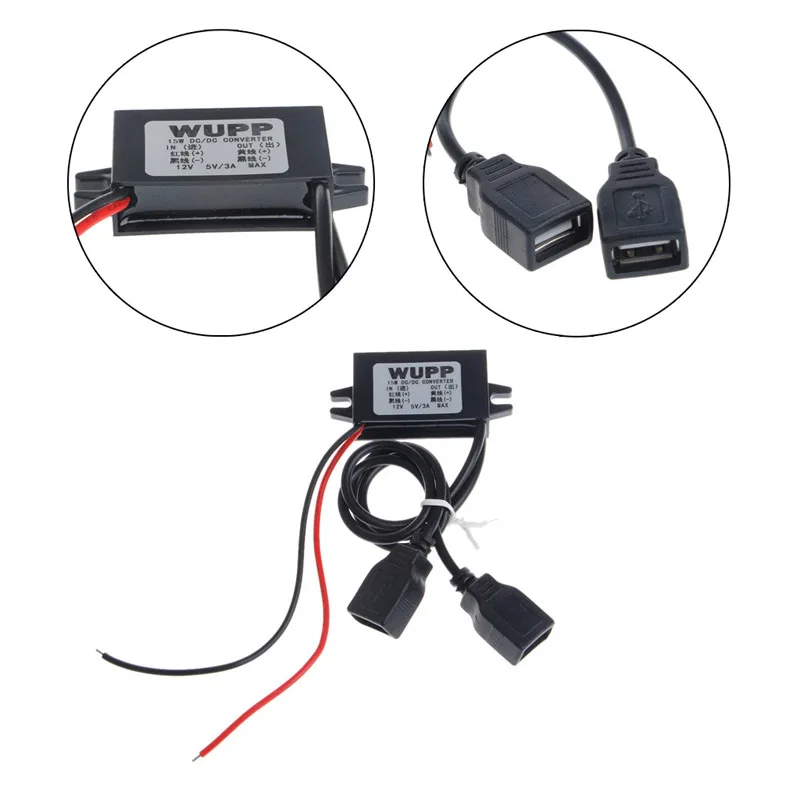 

Car DC 12V to 5V 3A 15W Hard Wired Step Down Dual USB Charger For Dashcam Phone New Drop shipping