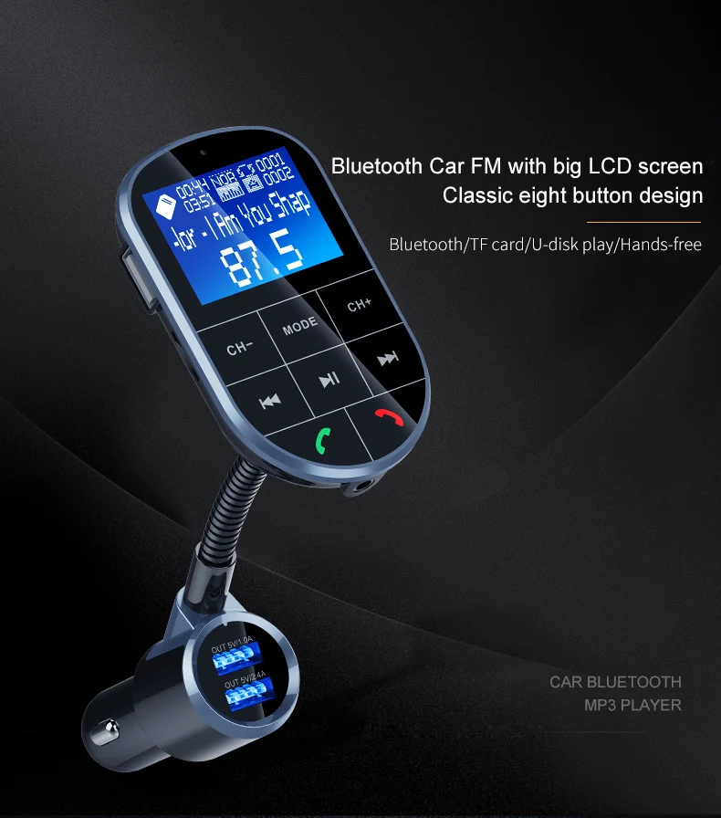Bluetooth беспроводной автомобильный комплект fm-передатчик модулятор Hands-free радио аудио адаптер двойной USB зарядное устройство ЖК-дисплей с входом AUX