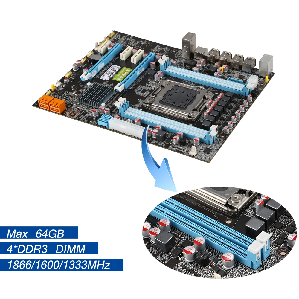 285*220 мм 64 Гб X79 компьютерная материнская плата LGA 2011 Socket материнская плата 4* DDR3 ram материнская плата H61/H67/B75 набор микросхем USB3.0 SATA3.0