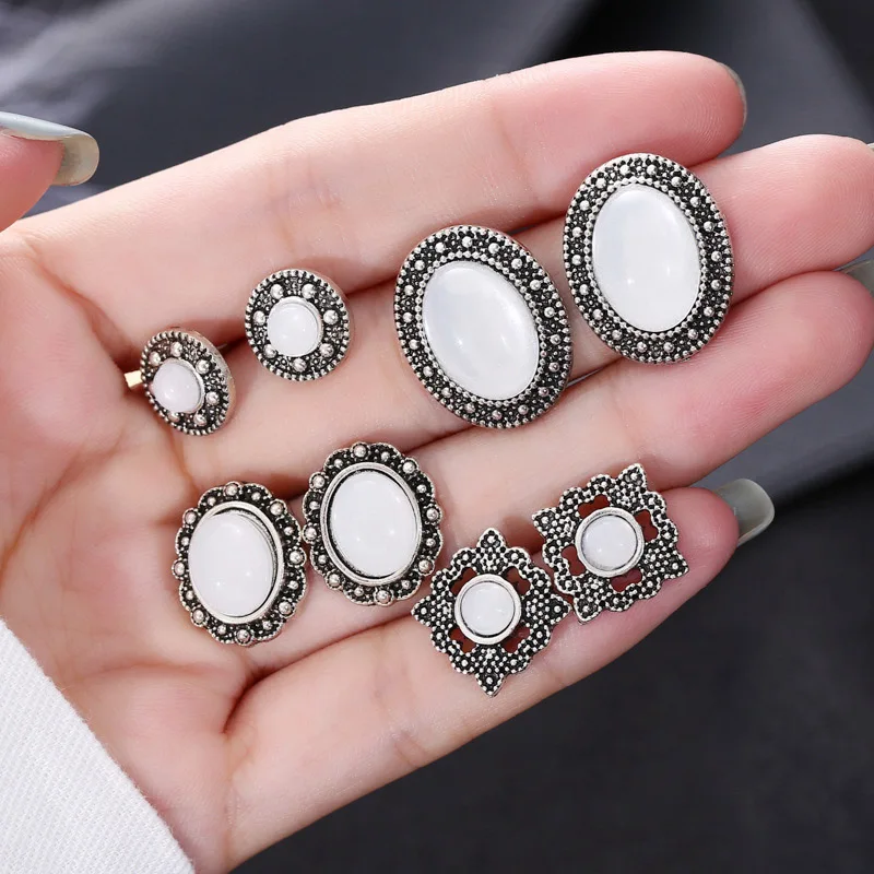 D 6Pcs/set New Vintage Bohemia Ladies Earrings Set Austria Crystal Cubic Zirconia Small Stud Earrings For Wome Fashion Accessories - Окраска металла: D