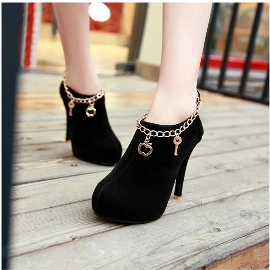 shorha 2018 New Fashion Women Flock Pumps woman Round Toe super Thin High Heels Shoes ladies chain Zipper | Обувь