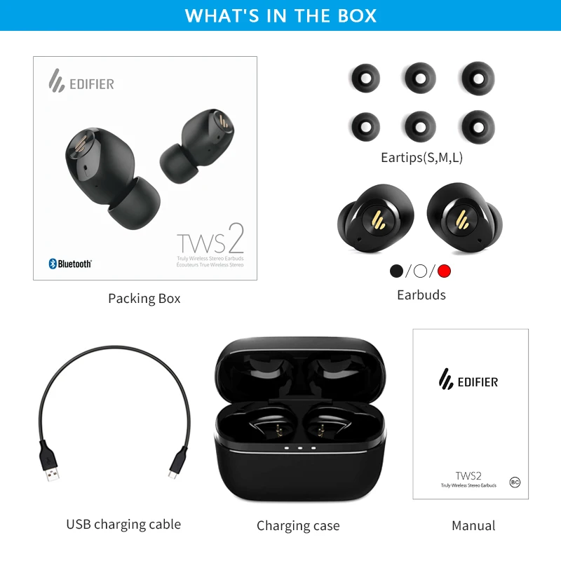 TWS наушники EDIFIER TWS2 с поддержкой Bluetooth 5 0 IPX4 время работы до 12 часов|Наушники и