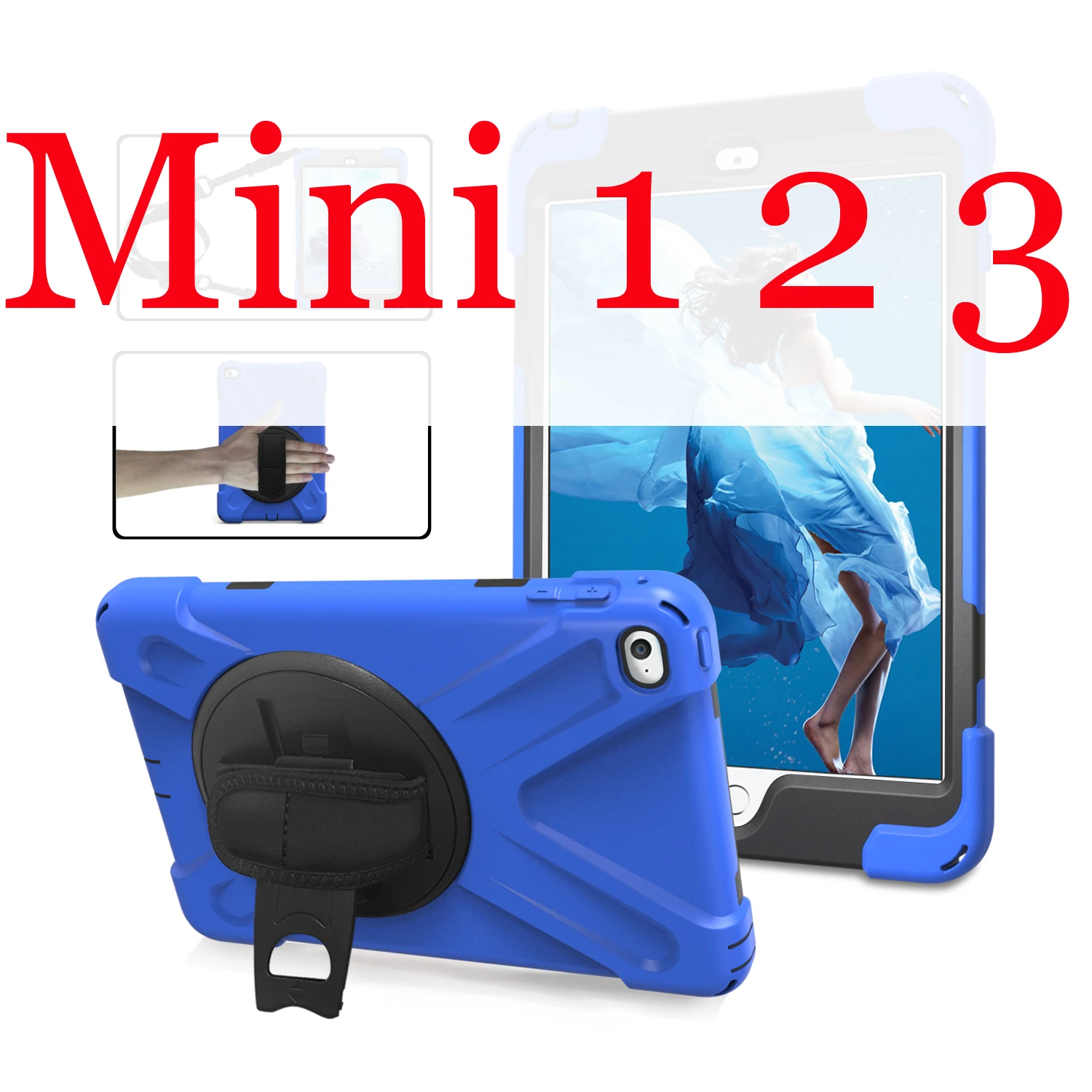 Dark blue Противоударный чехол для ipad mini 1 2 3 4 детей/ipad mini 5 чехол с подставкой и ремешком на руку силиконовый безопасный Чехол для детей - Цвет: Dark blue