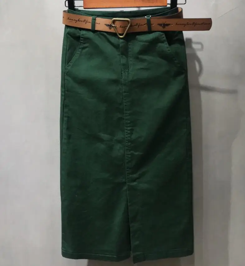 Spring autumn new fashion high waist front split package hip step denim skirt knee-length jeans | Женская одежда