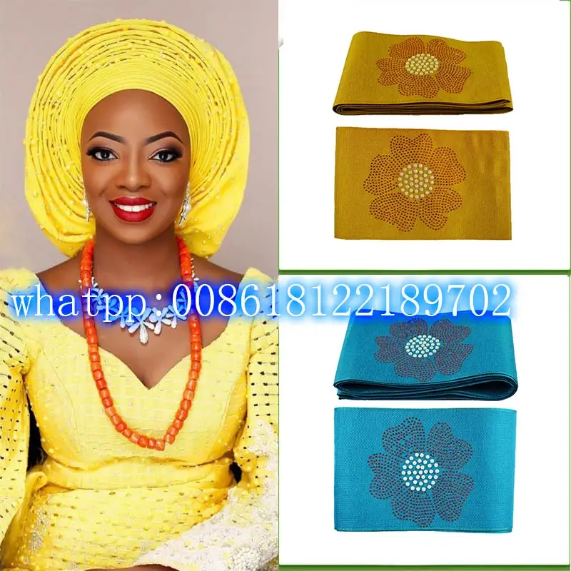 Новое поступление Африканский головной убор Aso oke с камнями многоцветный aso ebi gele 8