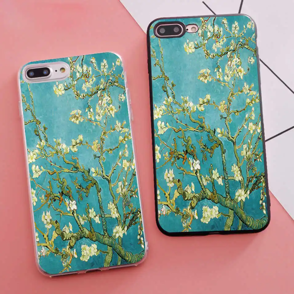 Luxury Coque Van Gogh Branches of an Almond Tree in Blossom Silicone Phone Case for iPhone X 11 Pro 5s SE 6 S 6s 7 8 Plus Cover | Мобильные