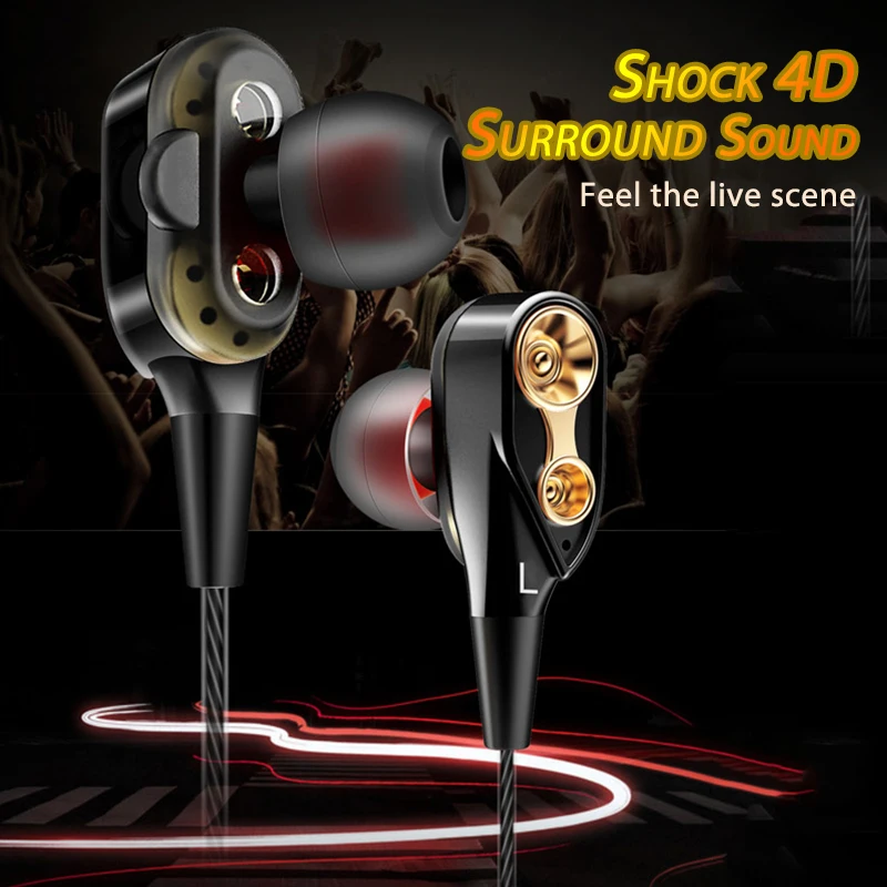 Модные наушники с двойным драйвером стереонаушники высокими басами гарнитура