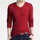 Осенне-весенние пуловеры мужские, повседневная одежда, однотонные мужские свитера с V-образным вырезом, корейский стиль, черные, винно-красные однотонные вязаные свитера