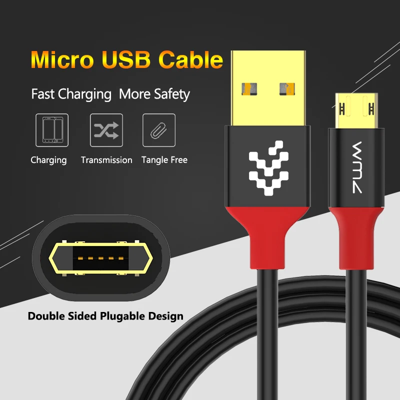 WMZ Реверсивный Micro USB кабель для Samsung S7 Xiaomi Быстрая зарядка кабели передачи данных 2