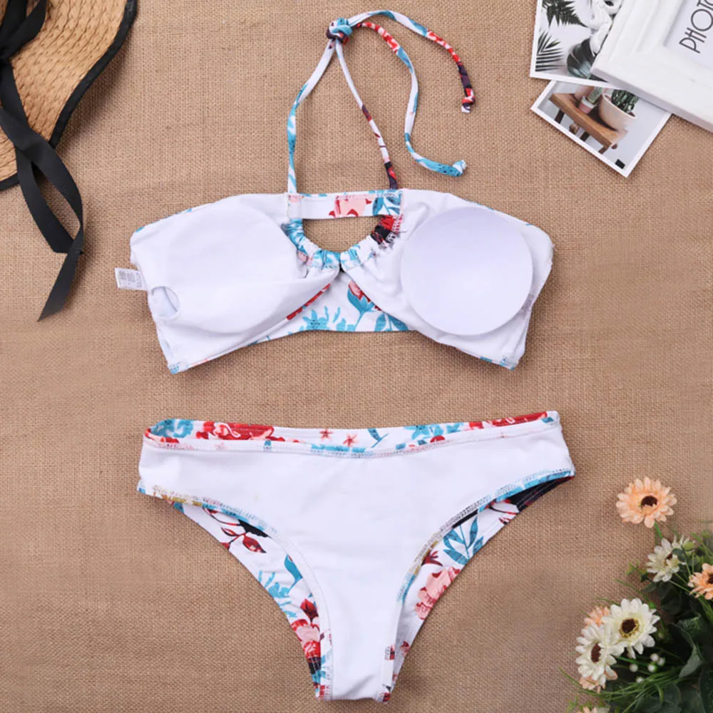 2019 новый купальник бикини набор сексуальный цветочный Бандо на завязках женский